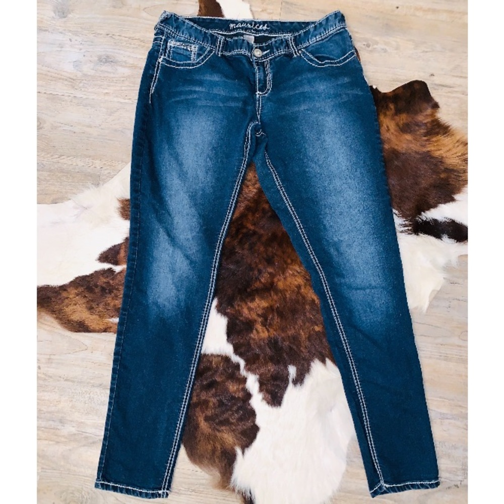 “Maurice’s” dark blue wash skinny jeans